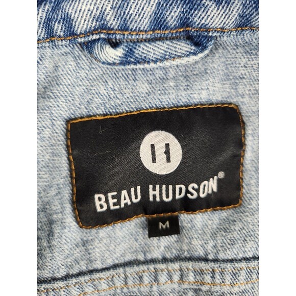 Beau‎ Hudson Men's Medium Light Blue Distressed Button Up Denim Jean Jacket Coat - Picture 3 of 14